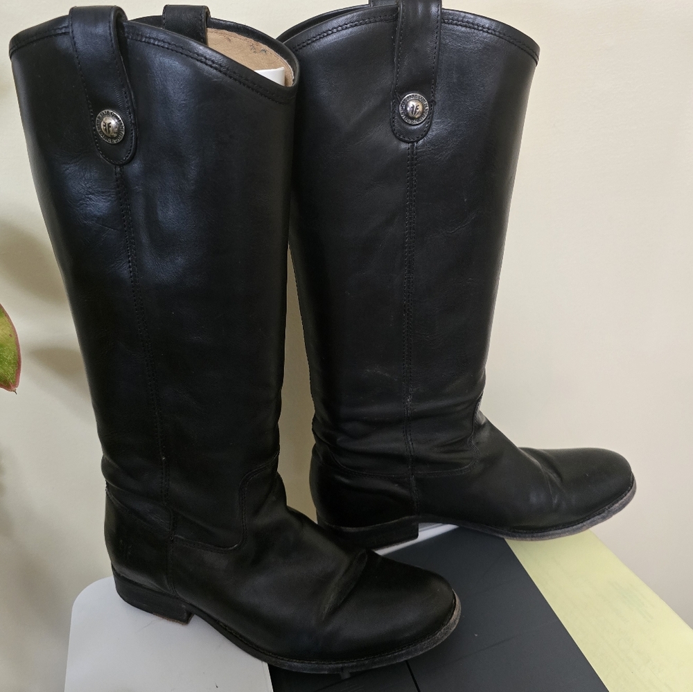 FRYE Melissa Tab Tall Black Leather Riding Boots Women's Size 8.5 B